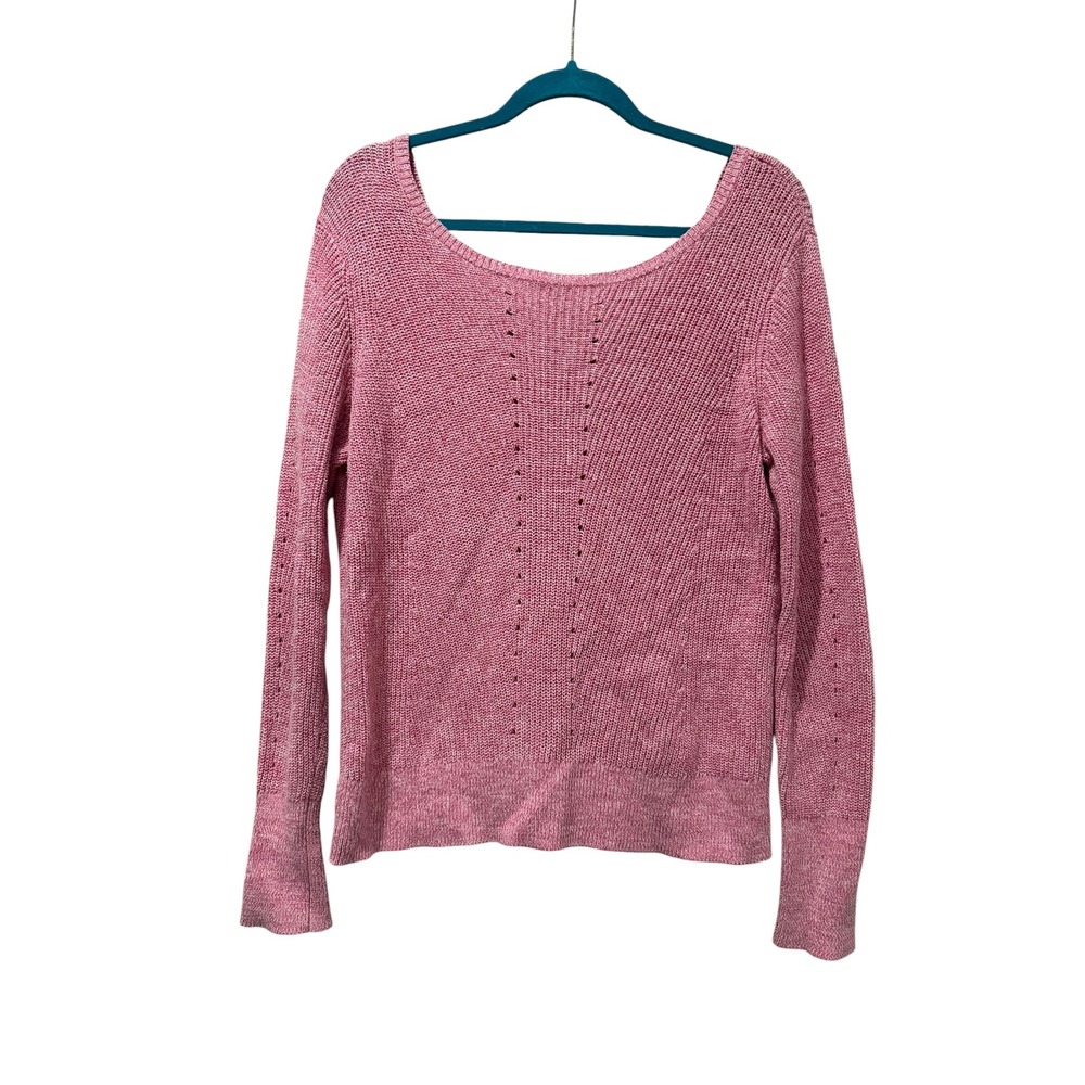 Raffi Pink Marled Women's Medium 100% Cotton V-Neck Pointelle Sweater B15